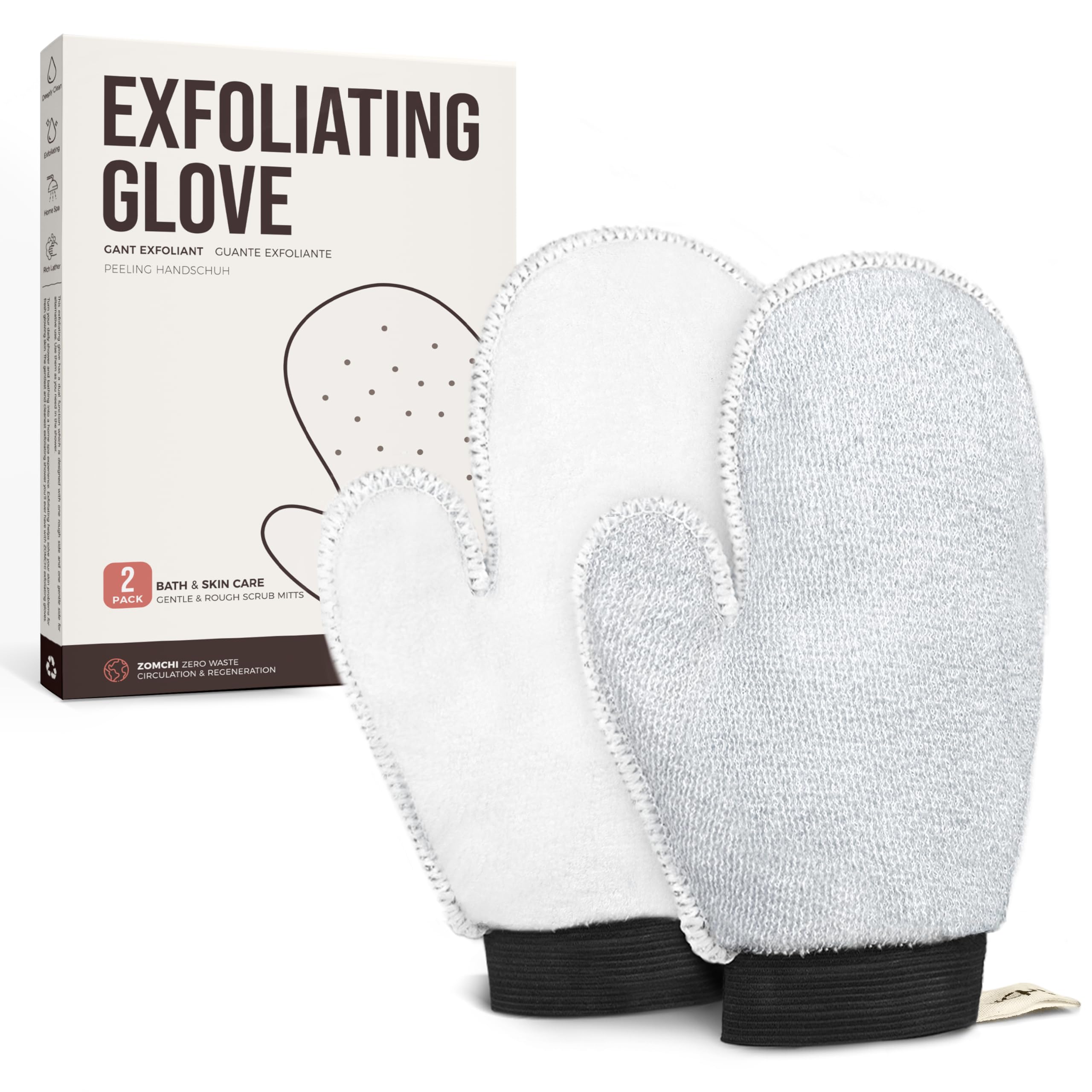exfoliate handschuh Zomchi 2 Pack Deep Exfoliating Glove with Dual Texture, Massage Body Scrub Gloves for Home Spa, Exfoliating Mitt for Dead Skin Removal (Gentle +