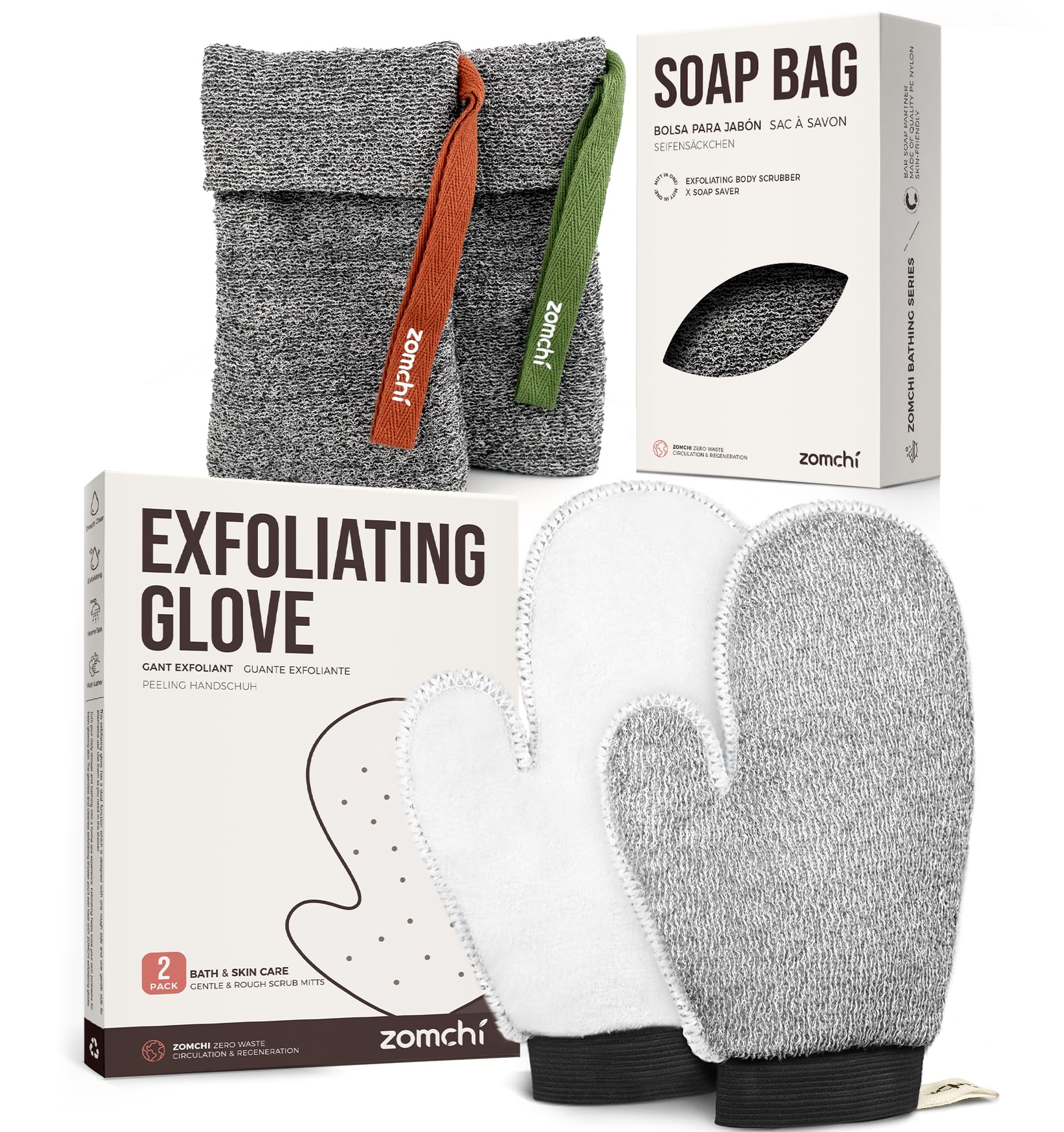 body scrub handschuh 2 Pieces Soap Bags with 2 Pack Exfoliating Glove with Deep and Soft Sides
