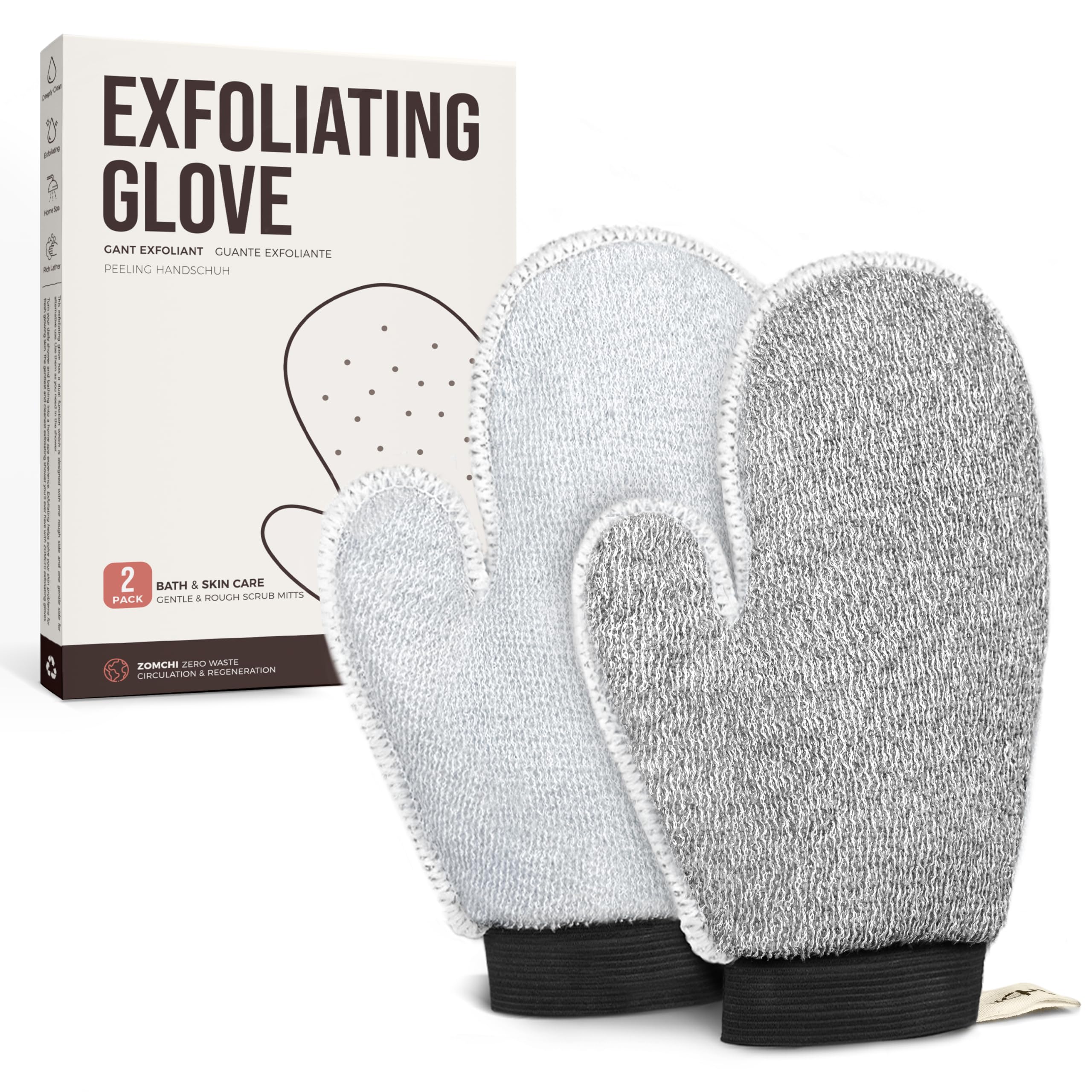 ZOMCHI 2 Pack Deep Exfoliating Glove with Dual Texture(Deep + Gentle)