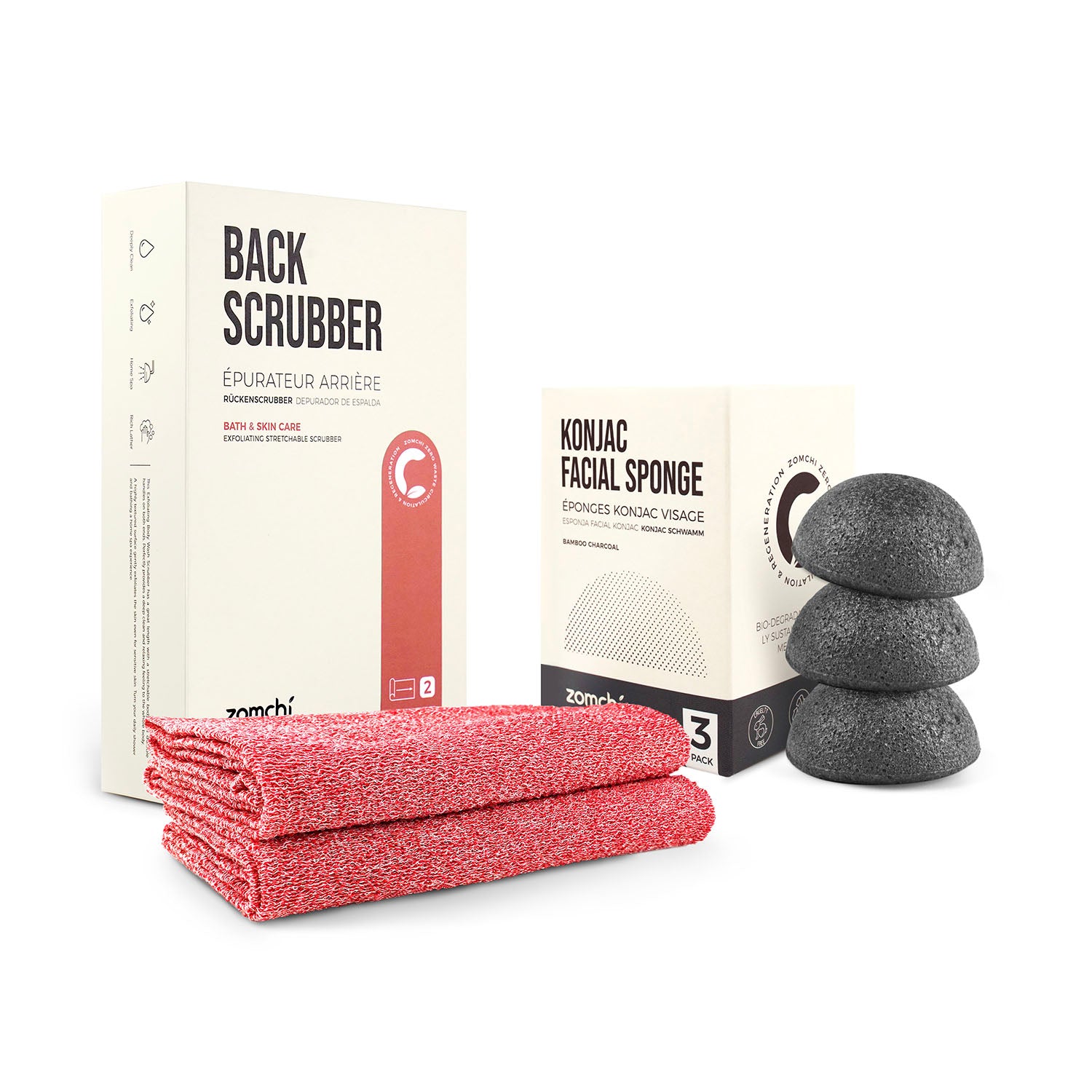 2 Pieces Red Exfoliating Back Scrubber with Facial Sponges
