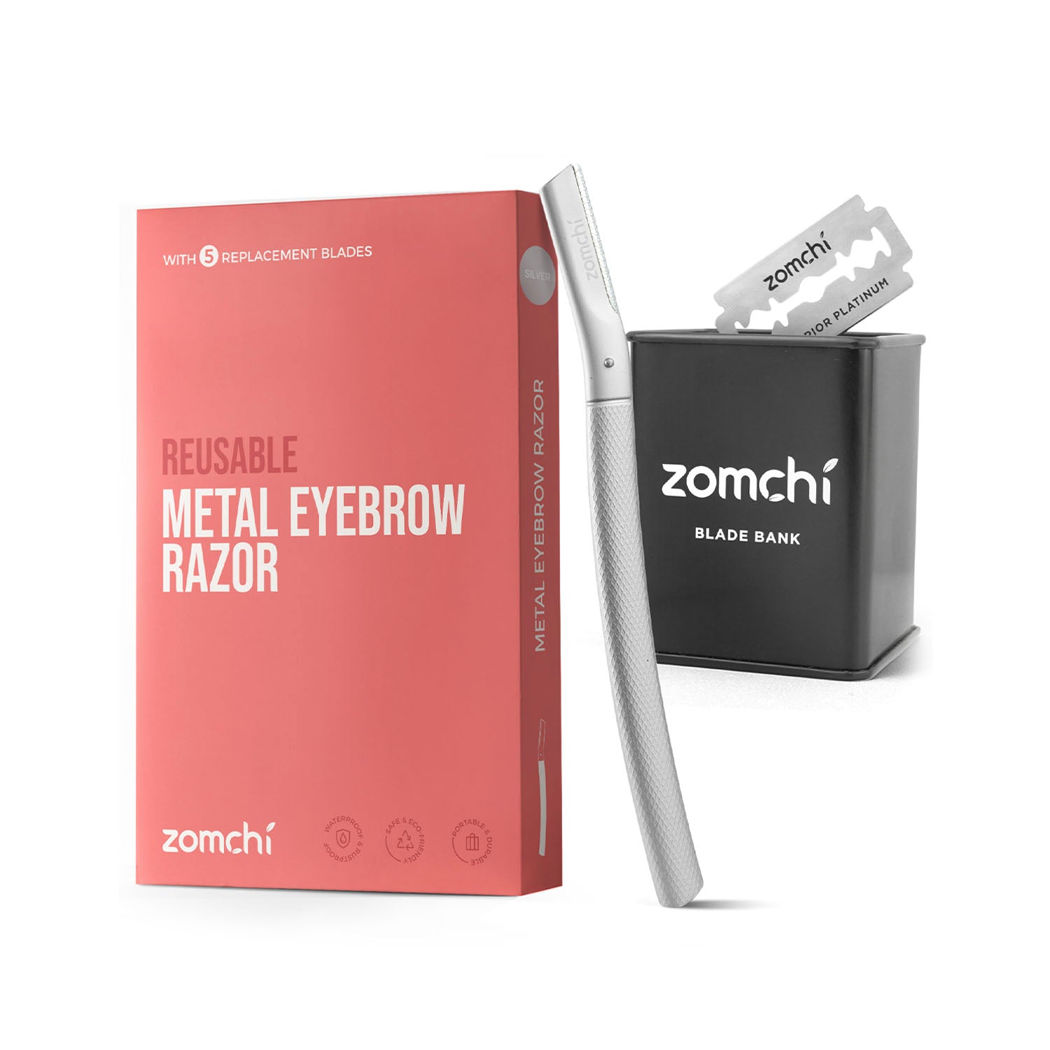 Zomchi Silver Eyebrow Razor With Razor Blade Bank