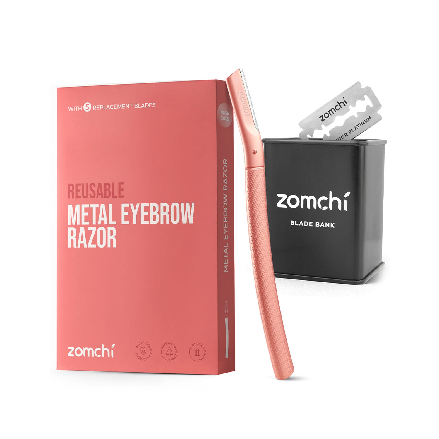 Zomchi Rose Gold Eyebrow Razor With Razor Blade Bank