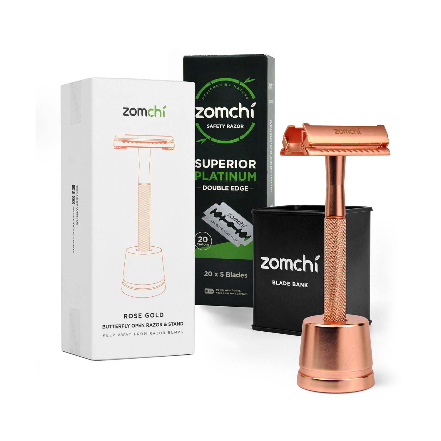 Rose Gold Butterfly Open Safety Razor+100 Counts Blades+1 Blade Bank