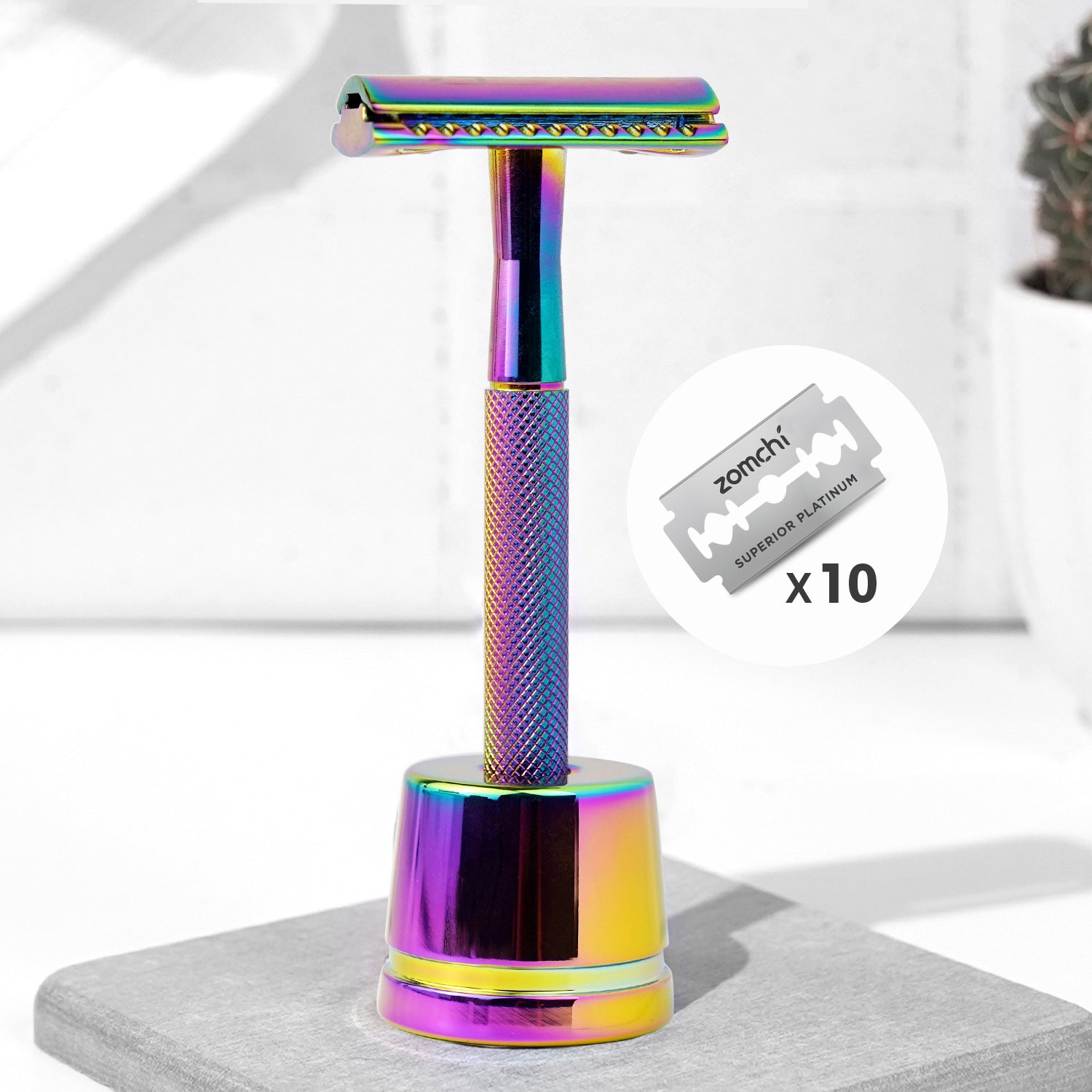 Rainbow Double Edge Safety Razor with Stand