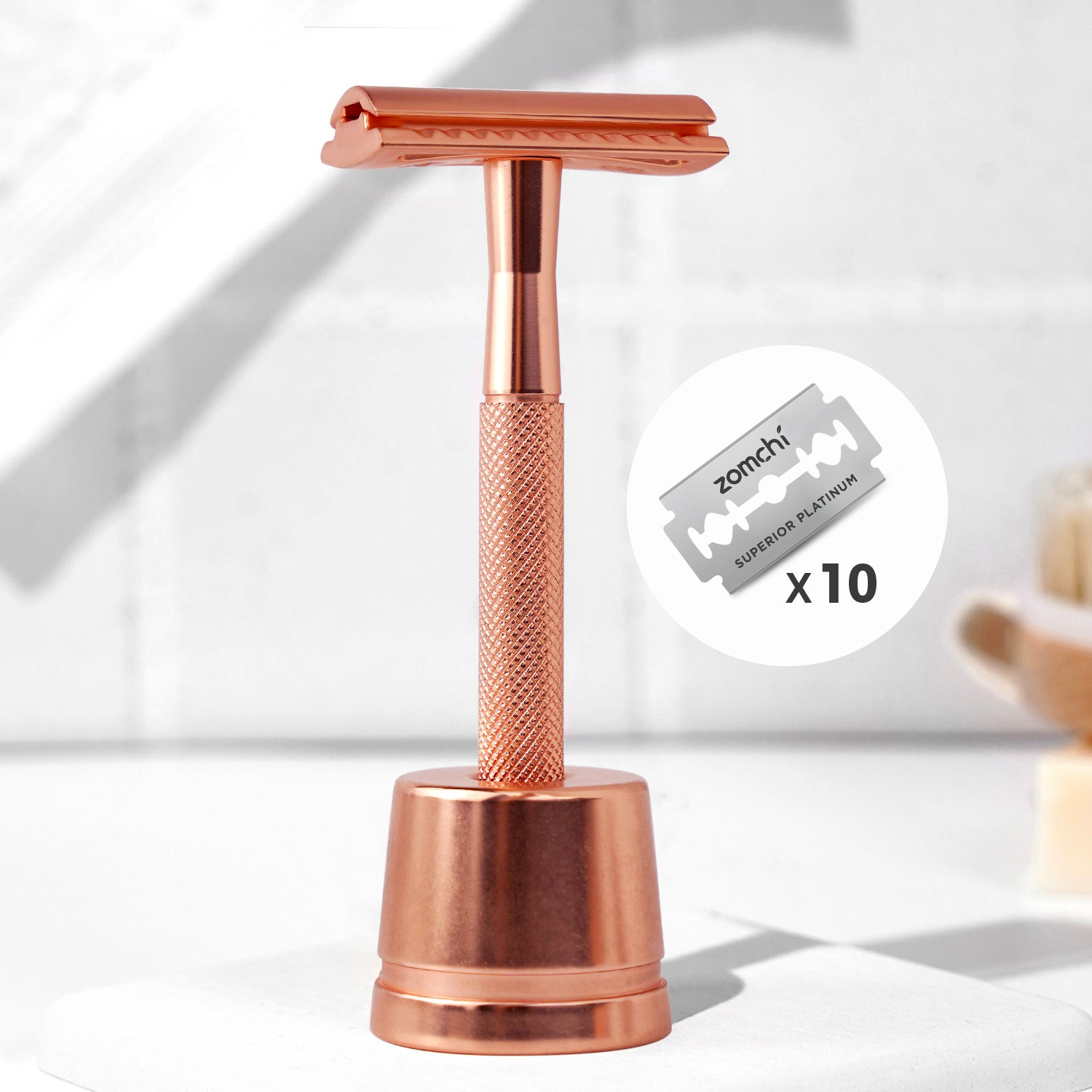 Rose Gold Double Edge Safety Razor With Stand