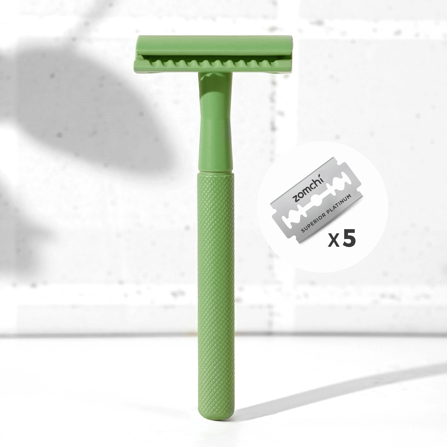 Zomchi Green Reusable Plastic Free Double Edge Razor with 5 double edged safety razor blades For Women&Man