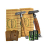 Couple bamboo safety razors with 10 blades set and 2 piece of Razor Head Leather Cover