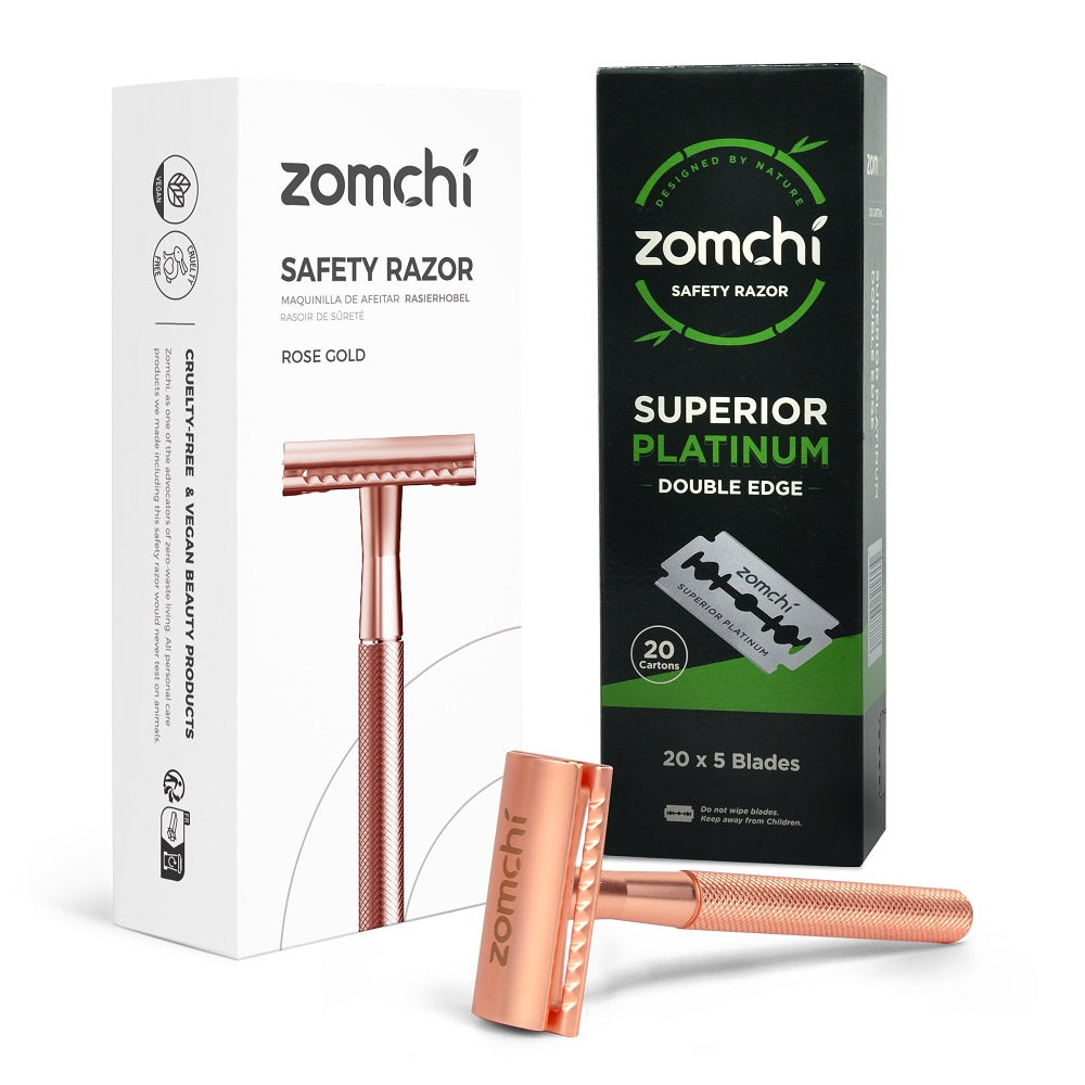 Eco-Friendly Razor With 100 Counts Double Edge Blades | Best Shaving For Women & Men Without Irritation-Rose gold