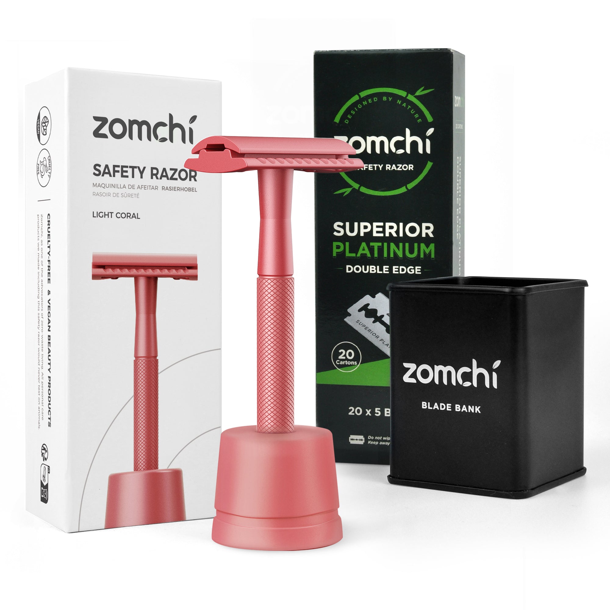 Red Safety Razor With Stand And 100 Counts Blades And Bank