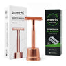Rose Gold Safety Razor With Stand And 100 Counts Blades