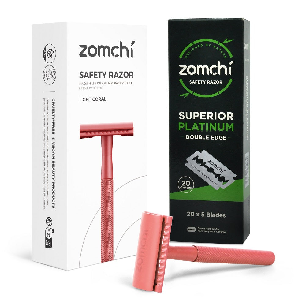 Eco-Friendly Razor With 100 Counts Double Edge Blades | Best Shaving For Women & Men Without Irritation-Red