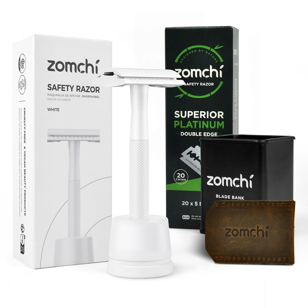White Razor Double Edge Reusable Safety Razors With Stand For Women&Men + 50/100 C ...