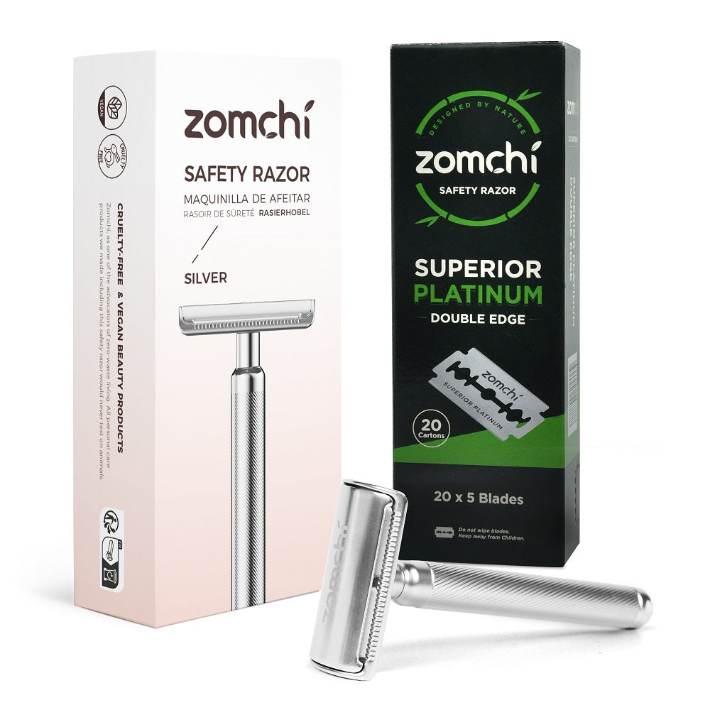 Eco-Friendly Razor With 100 Counts Double Edge Blades | Best Shaving For Women & Men Without Irritation-Silver