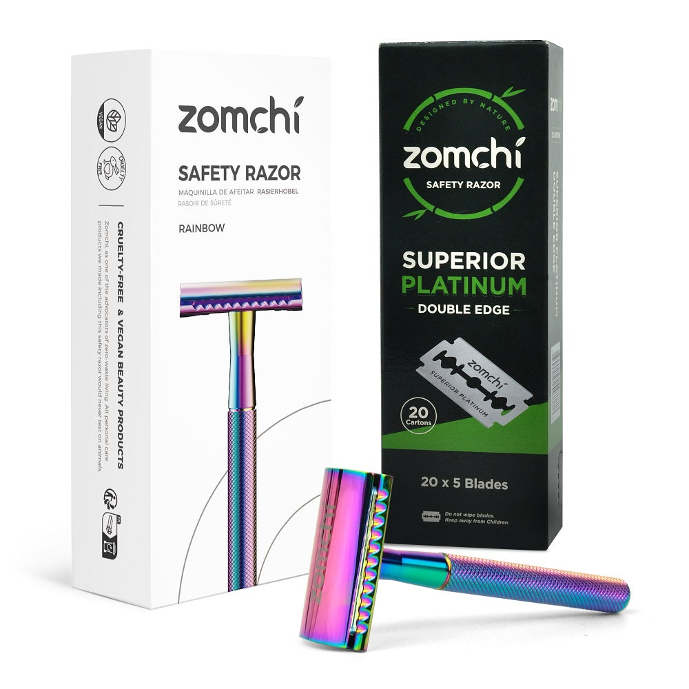 Eco-Friendly Razor With 100 Counts Double Edge Blades | Best Shaving For Women & Men Without Irritation-Superb Rainbow