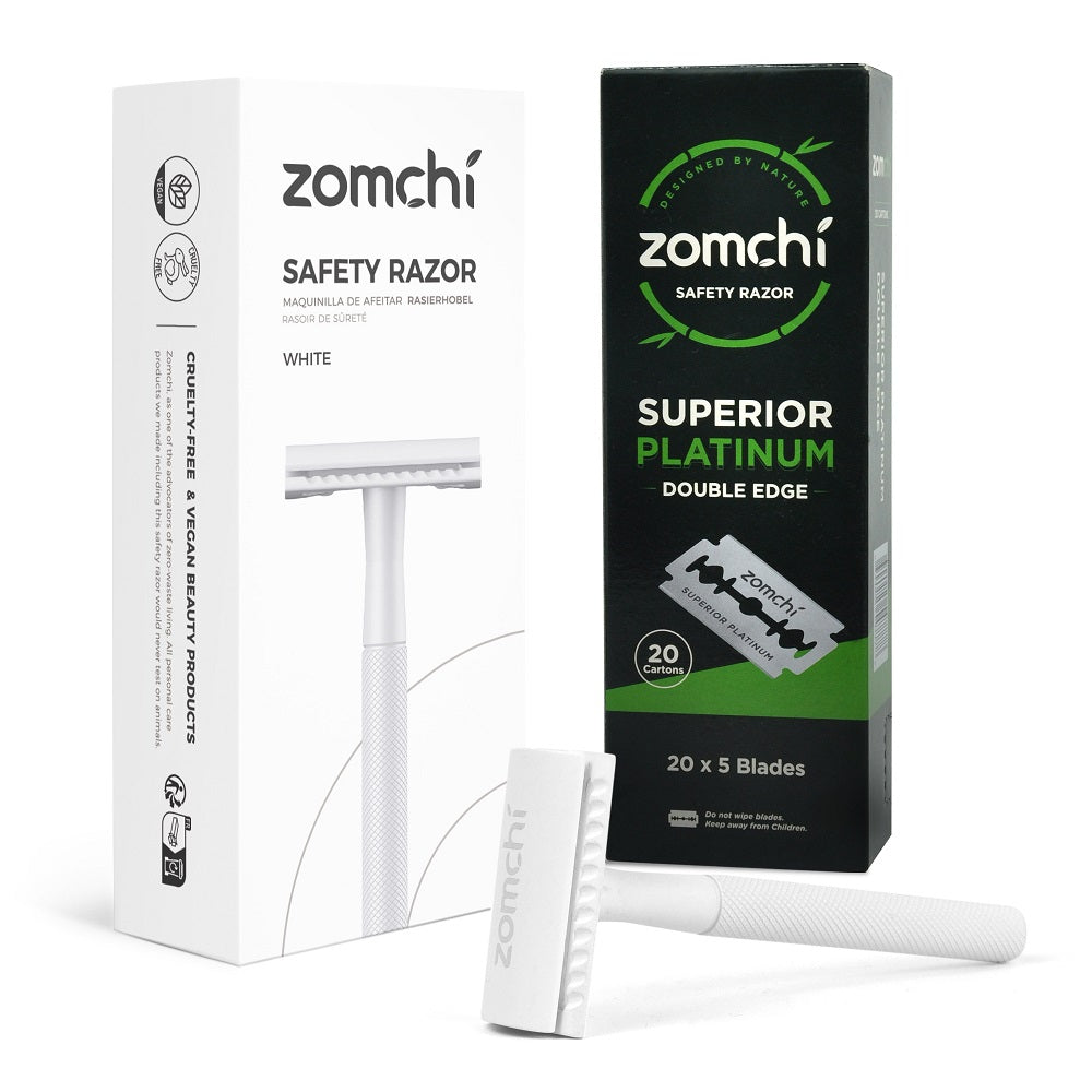 Eco-Friendly Razor With 100 Counts Double Edge Blades | Best Shaving For Women & Men Without Irritation-White