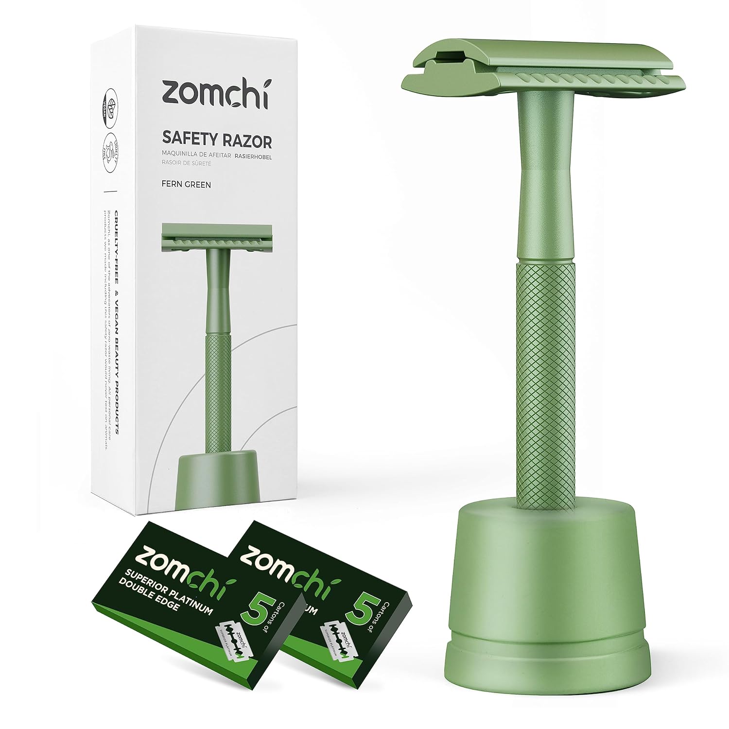 Green Safety Razor With Stand And 10 Counts Blades