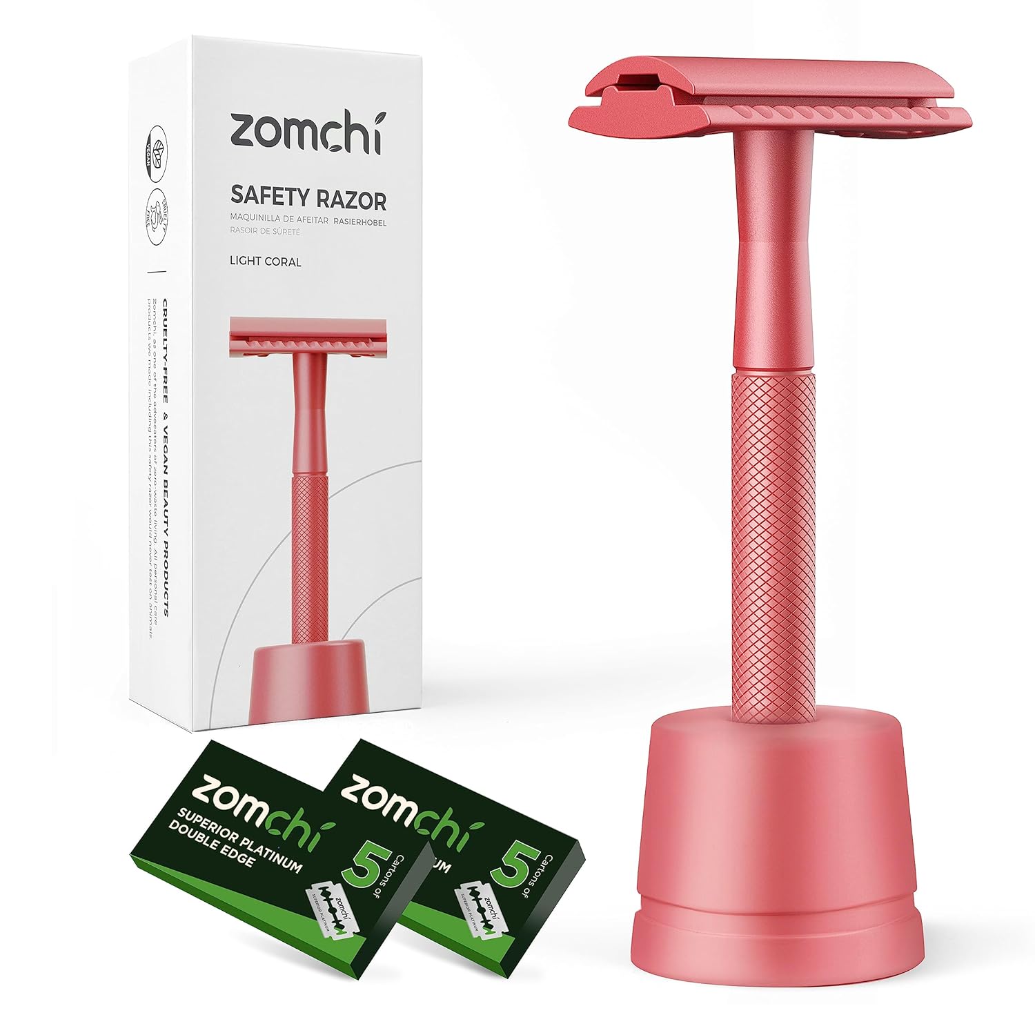 Red Safety Razor With Stand And 10 Counts Blades
