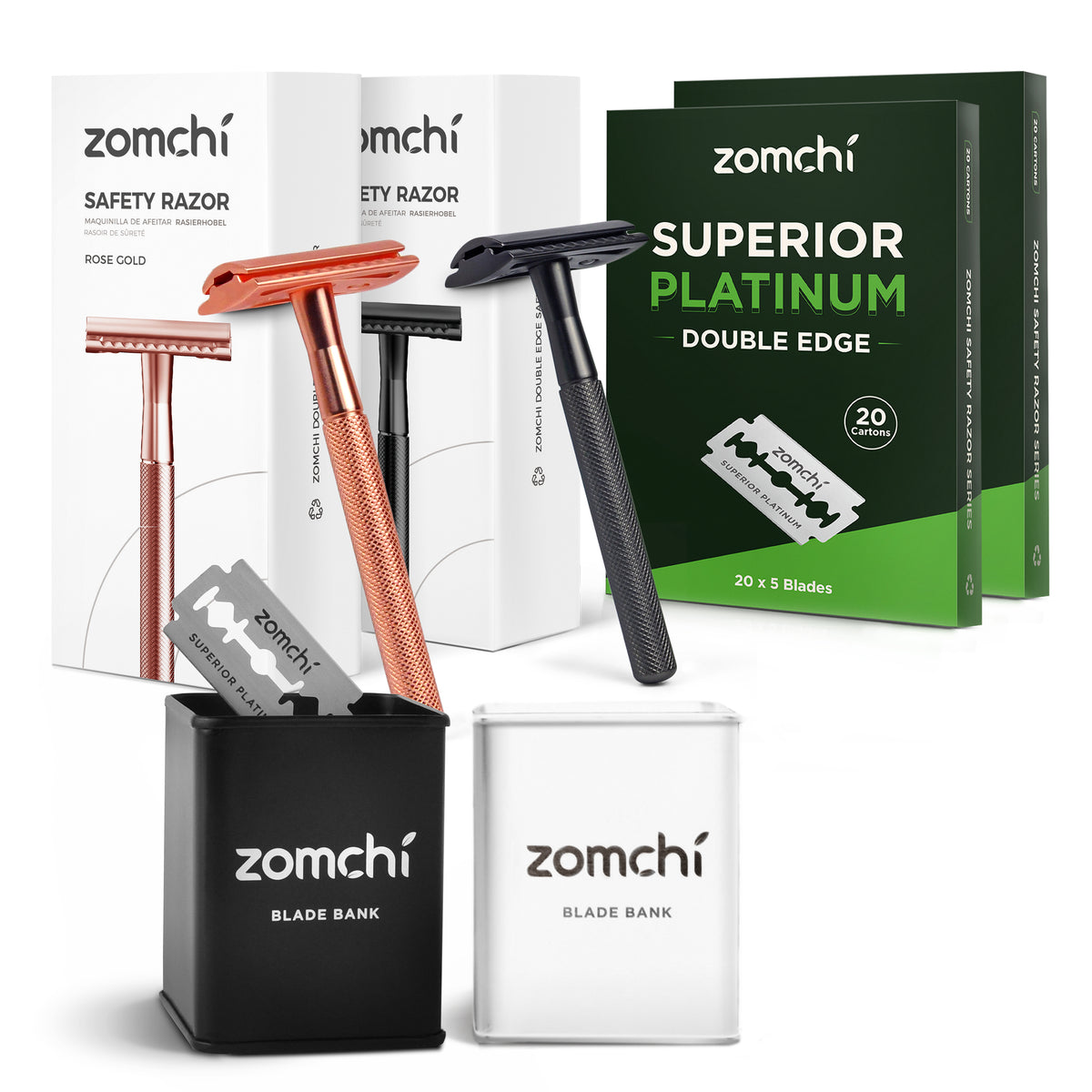 Safe Razor Set Couple Safety Razor set with 200 Counts Safety Razor Blades and blades ...
