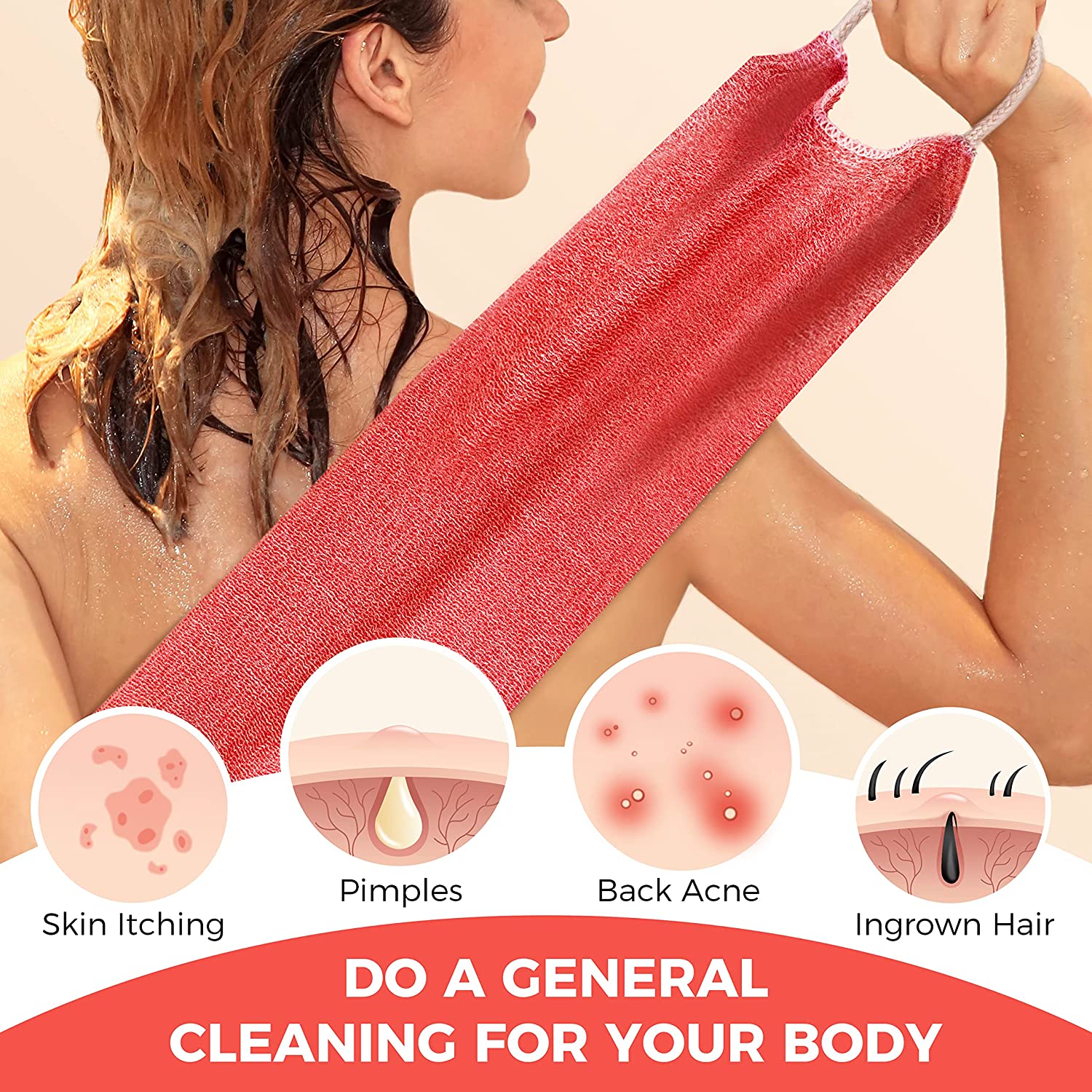 Red Back Scrubber for Shower Towel 