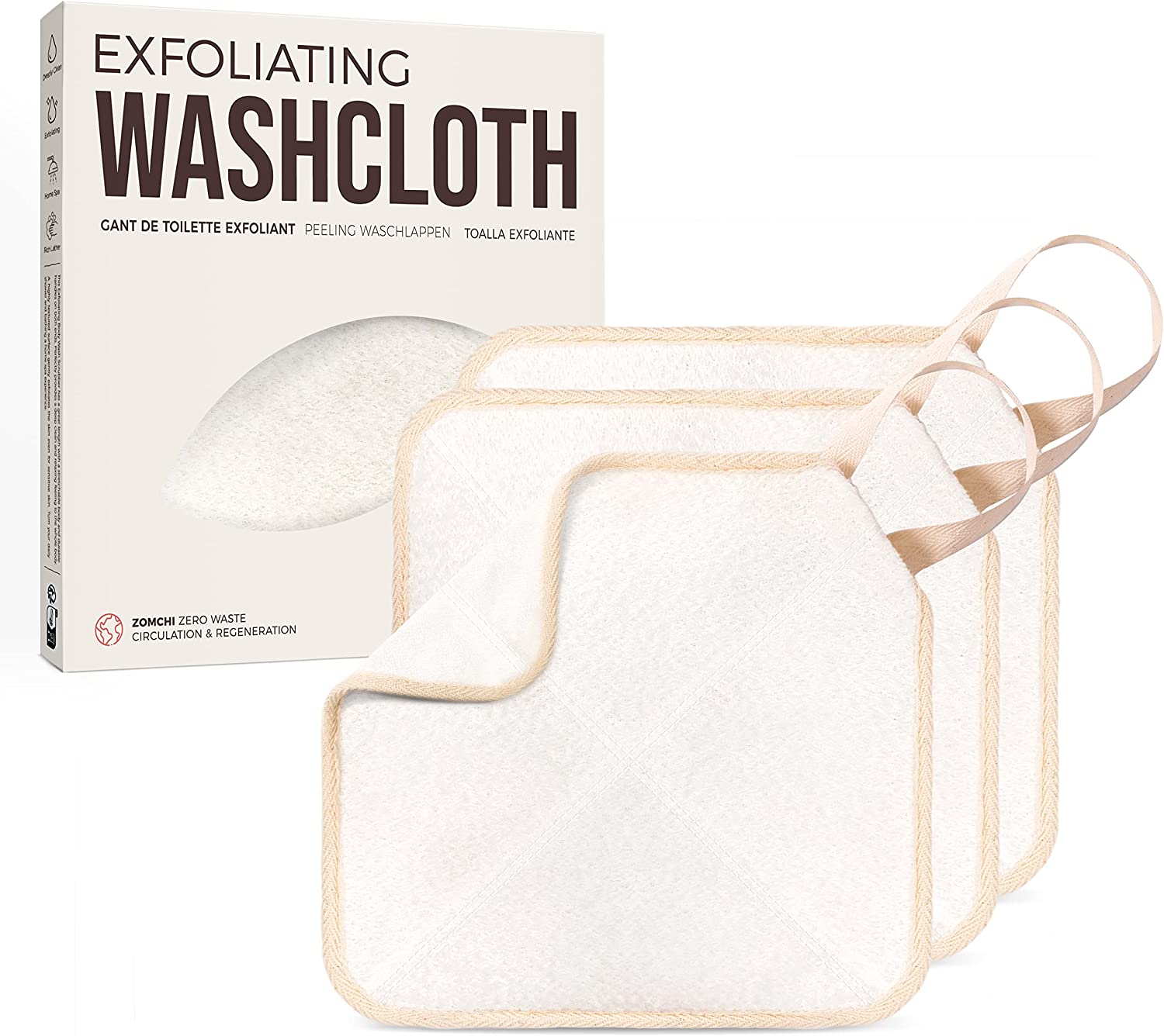 3 Pack White Exfoliating Washcloth