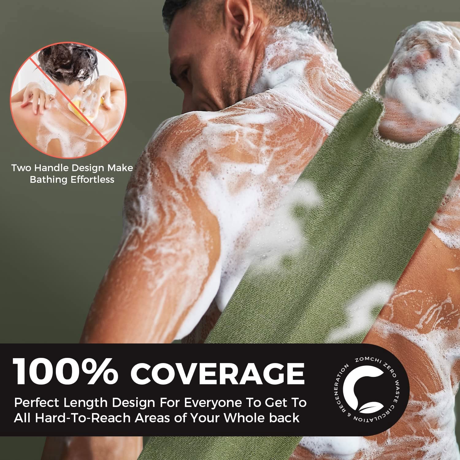 ZOMCHI 2 Pack Back Scrubber for Shower Towelwith Handles for Men