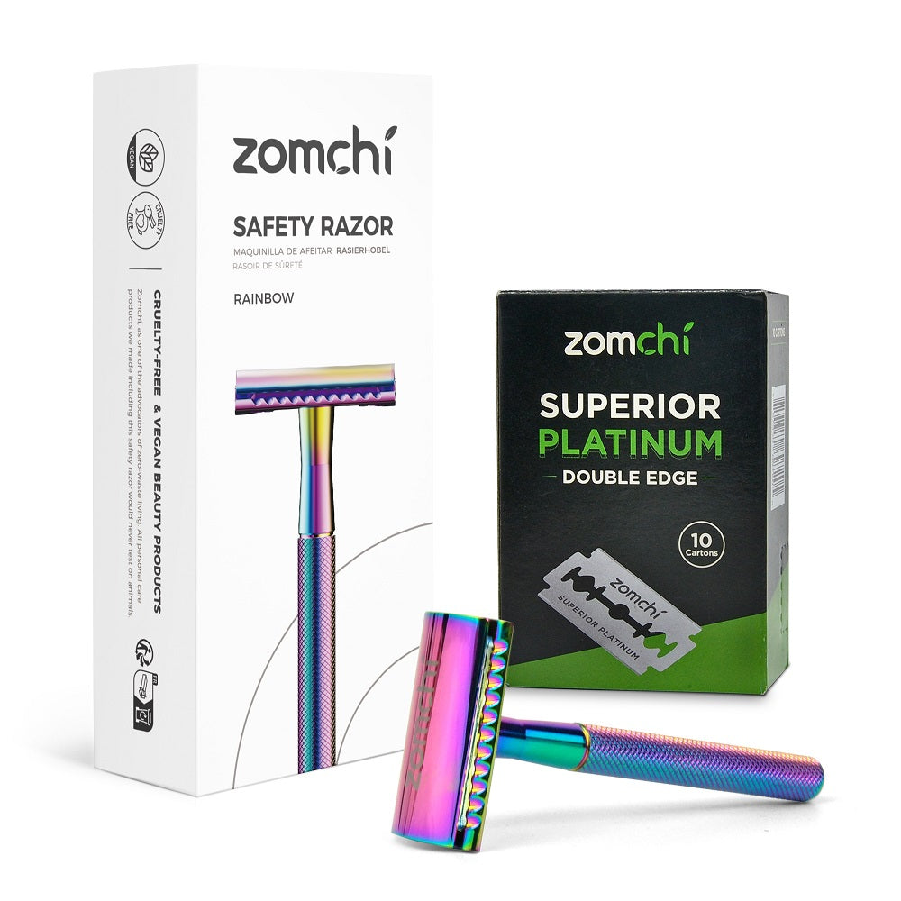 Eco-Friendly Razor With 50 Counts Double Edge Blades | Best Shaving For Women & Men Without Irritation-Superb Rainbow
