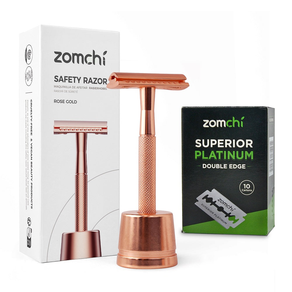 Extensive Metal Razor Reusable metal razor with Stainless Steel stand +50/100 counts safety ...