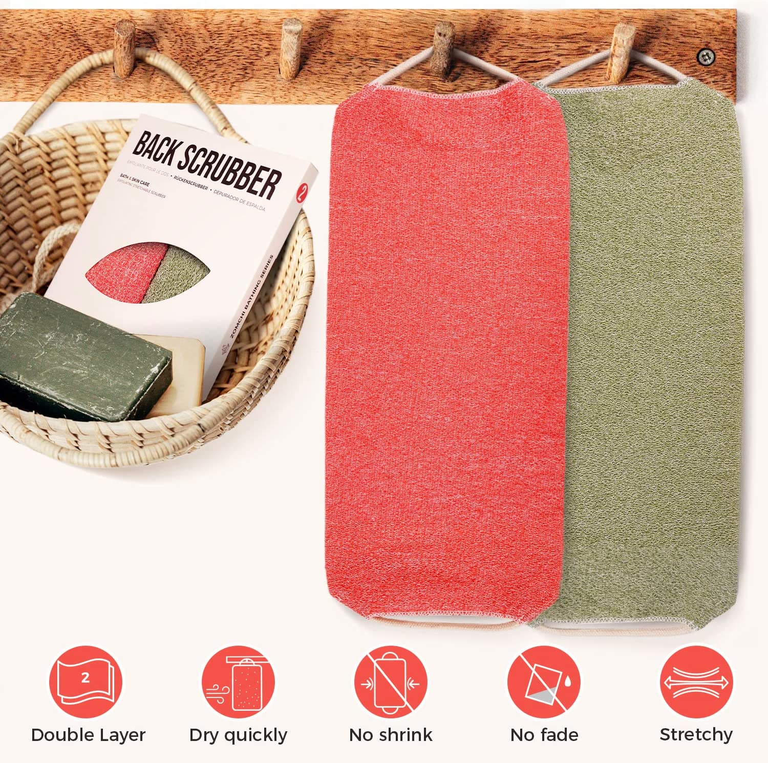 Back Scrubber Hand In Eco-Friendly Wooden Rack