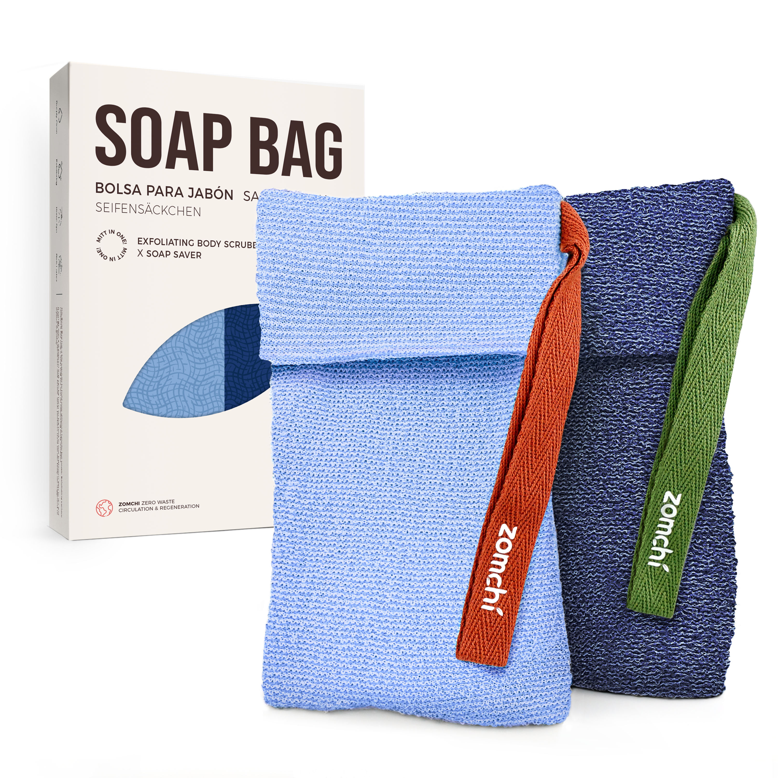 ZOMCHI 2 Pieces Soap Bags for Soap Bars with Different Roughness, Exfo