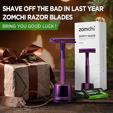 ZOMCHI Purple Double Edge Safety Razor with Stand,Reusable,10 Blades,U