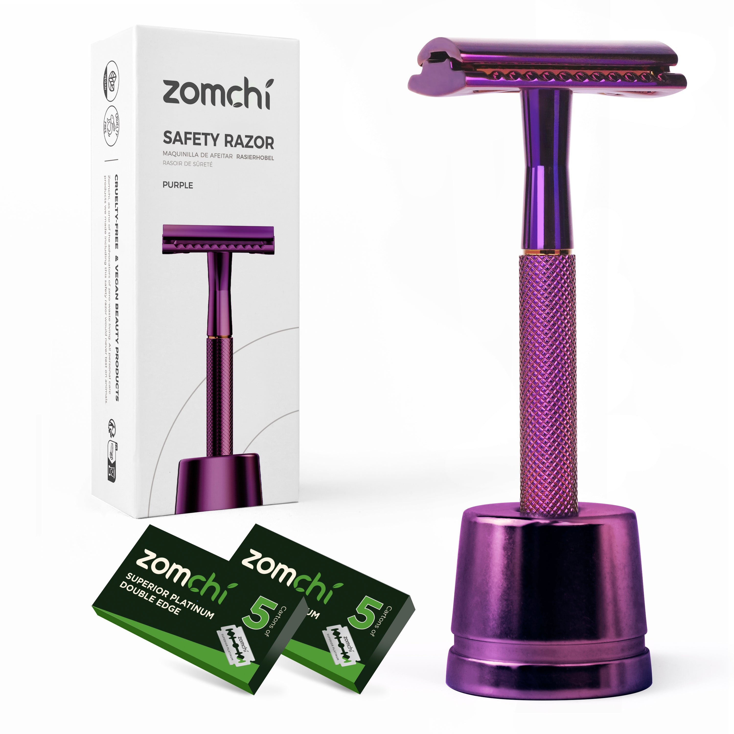 Purple Safety Razor With Stand And 10 Counts Blades