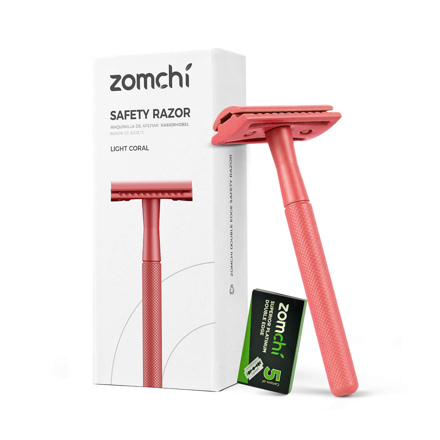 Zomchi Red Reusable Plastic Free Double Edge Razor with 5 double edged safety razor blades For Women 
