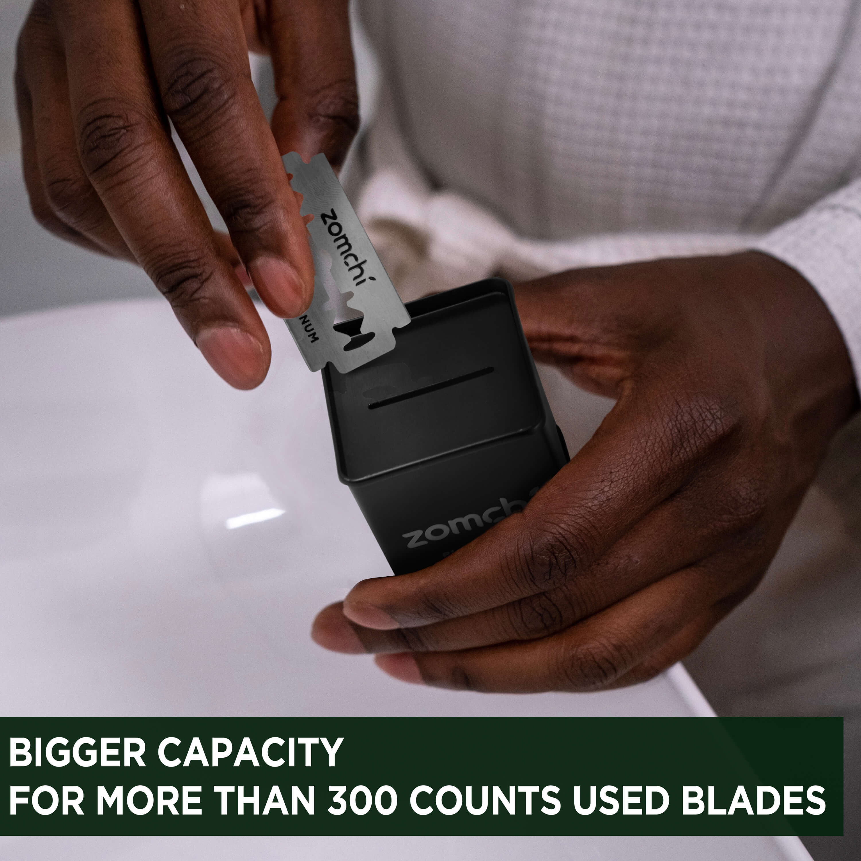 A Man Uses A Blade Box To Store Discarded Blades