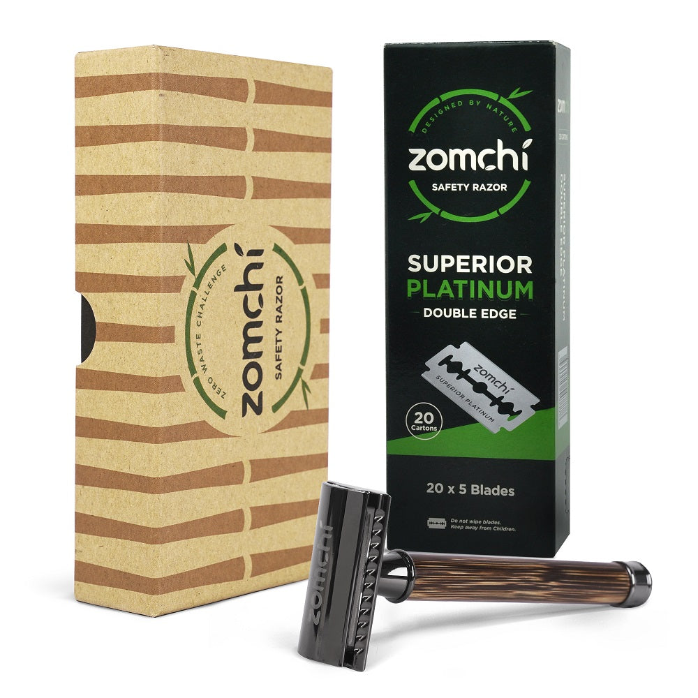 Eco-Friendly Razor With 50 Counts Double Edge Blades | Best Shaving For Women & Men Without Irritation-Thin Bamboo Handle