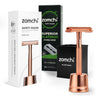 Rose Gold Double Edge Safety Razor With Stand +100 Counts Blades+1 Blade Bank