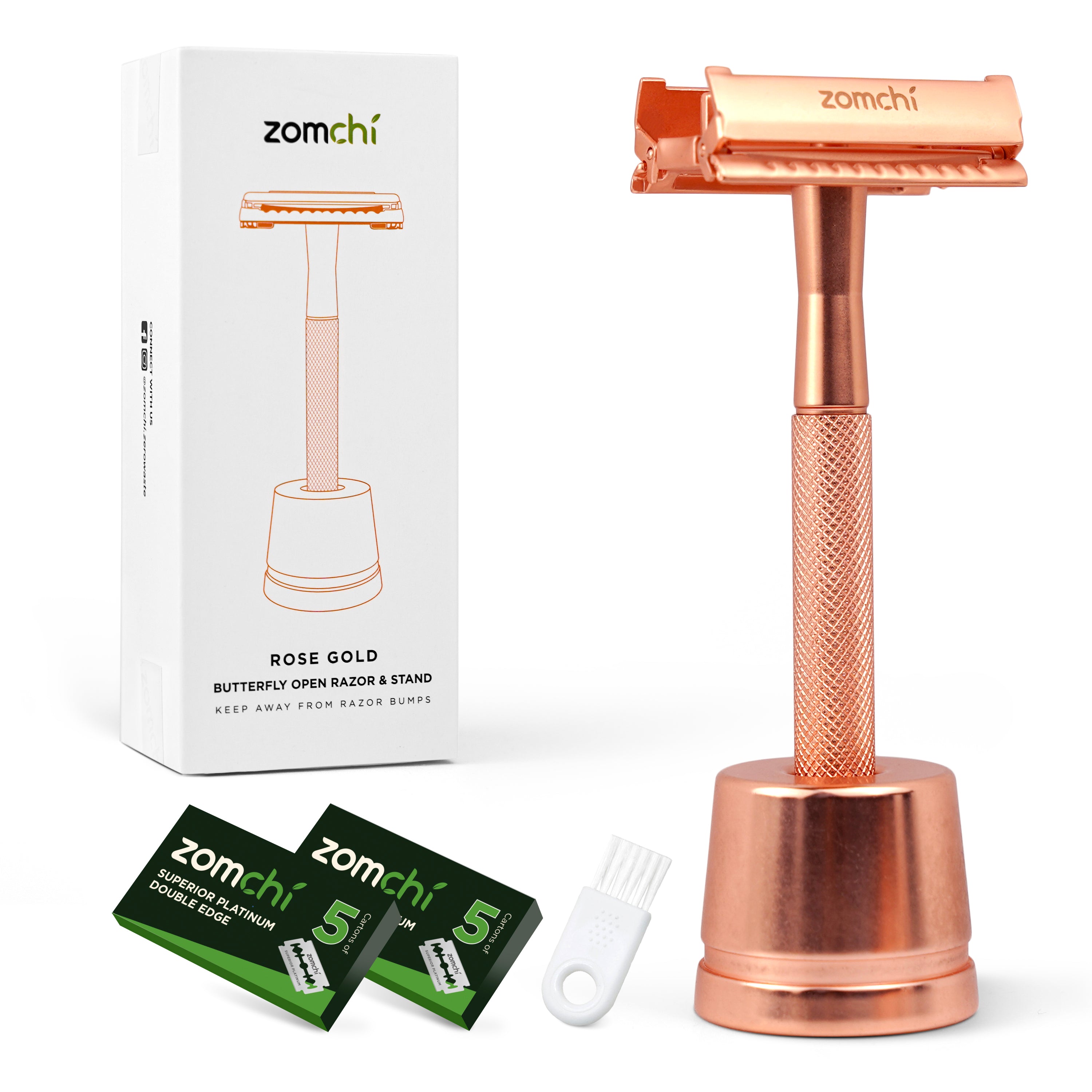 Rose Gold Butterfly Open Razors With Stand