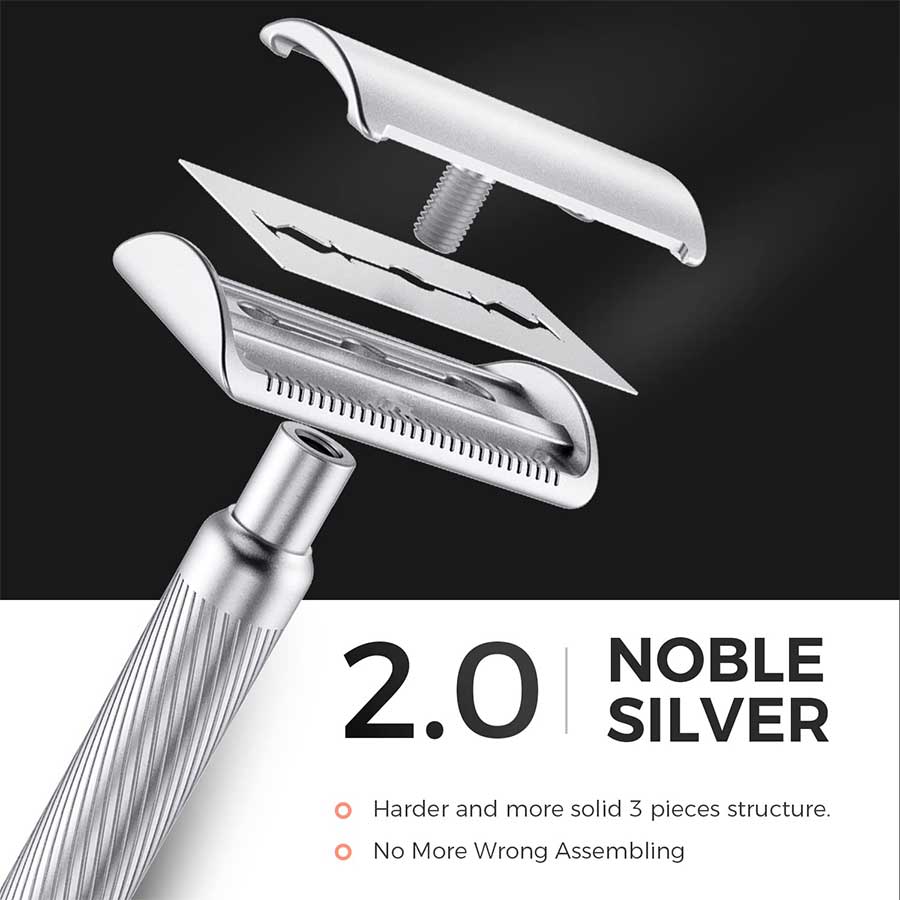 Noble Silver Safety Razor Have Solid 3 Pieces Structure