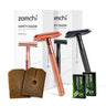 Couple Safety Double Edge Razor with 10 blades and 2 piece of Razor Head Leather Cover set