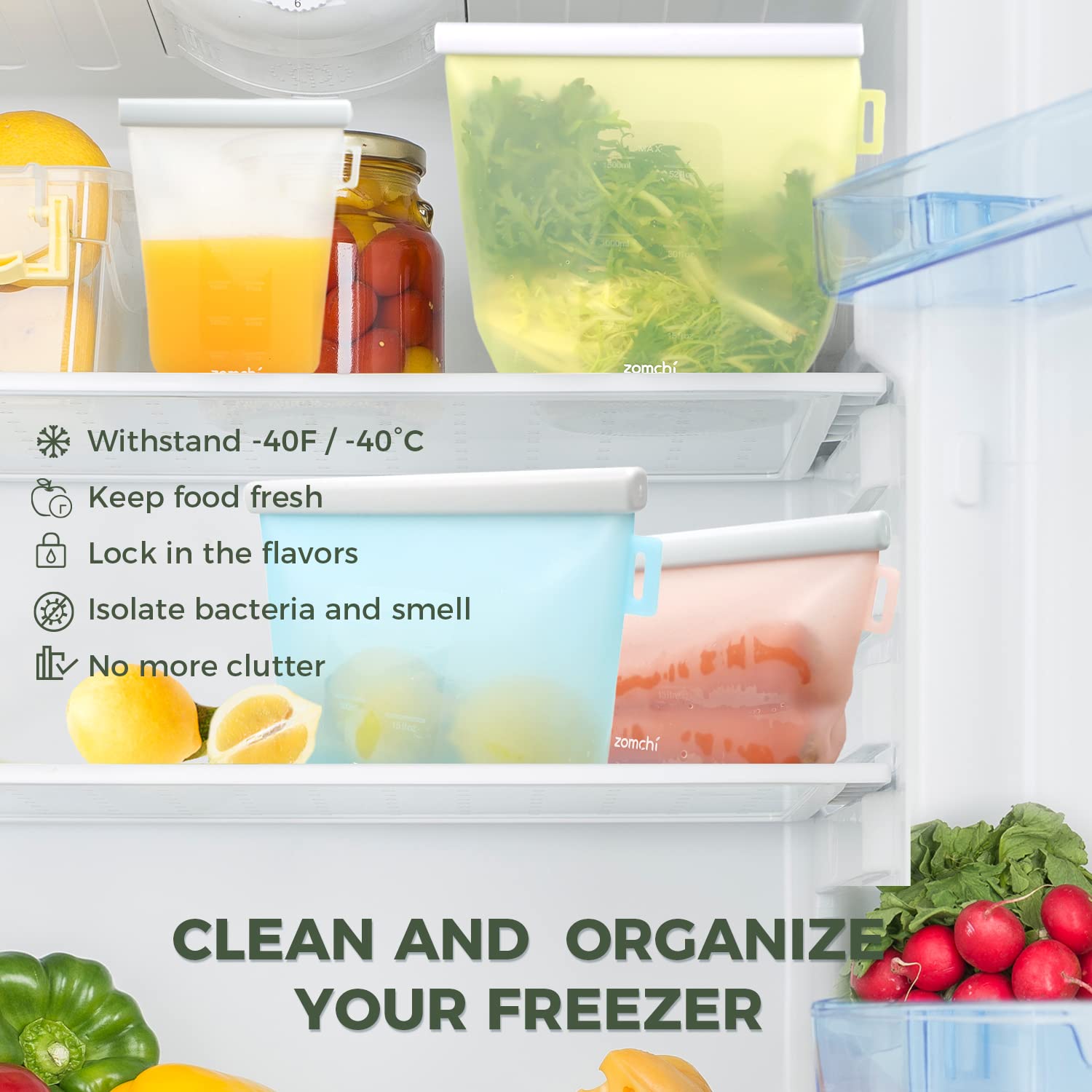 Use Zomchi Reusable Food Storage Bag To Sclean And Organize Your Freezer
