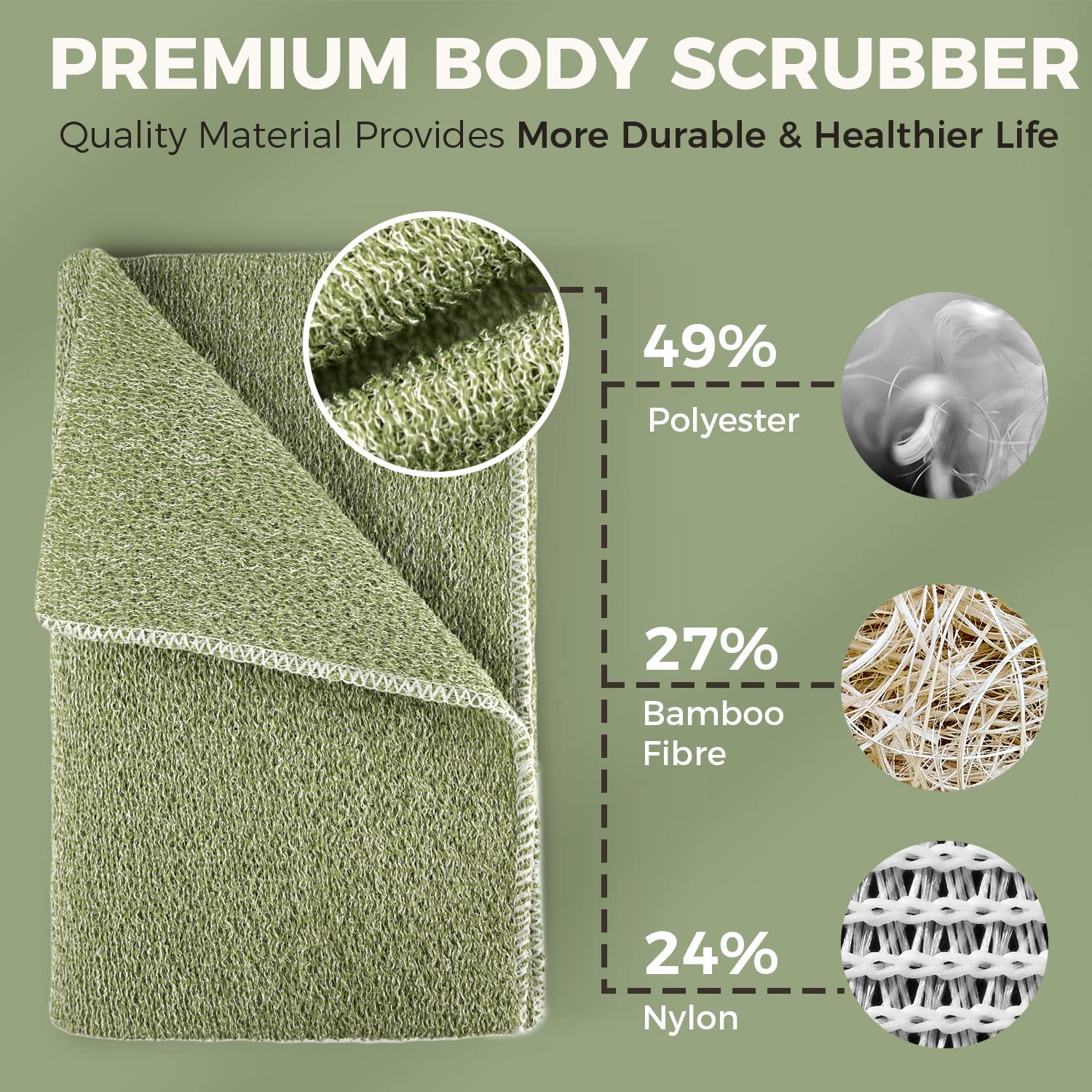 Material Of Zomchi Body Exfoliating Back Scrubber(Green)