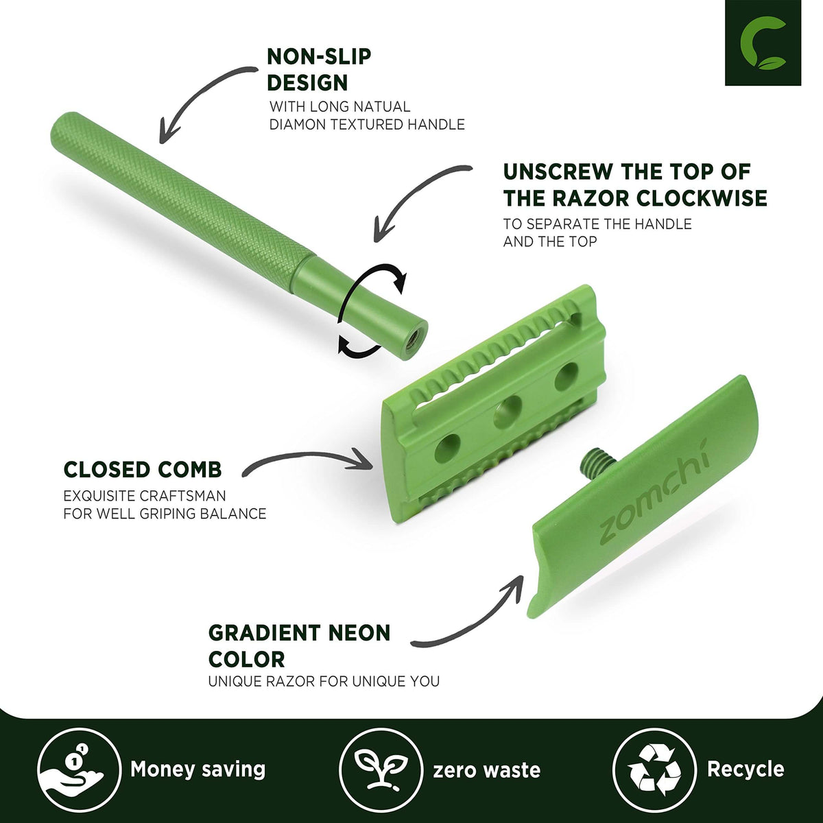Green Razor Face Green reusable double edge razor shaving for women&men face and leg ...