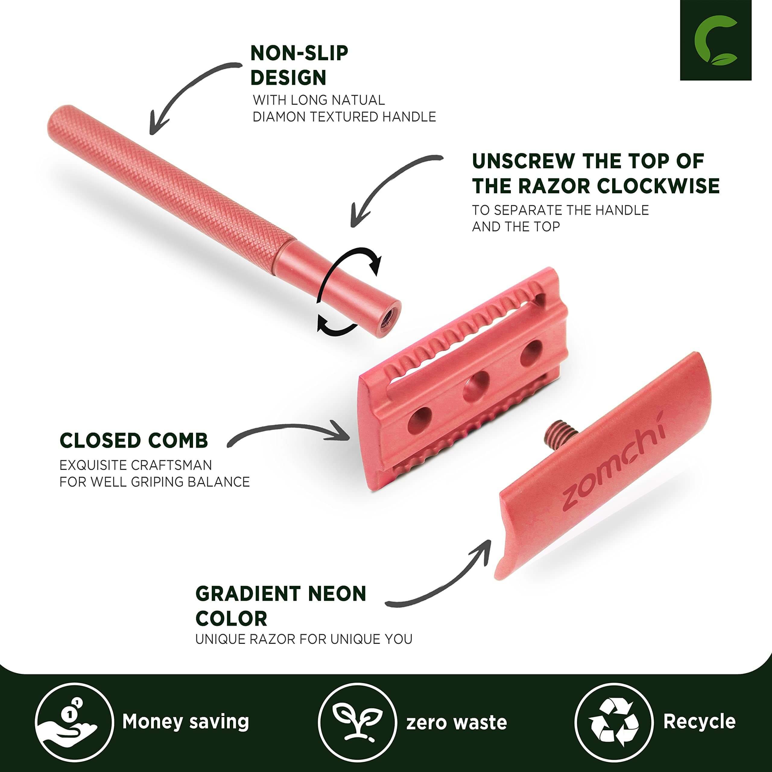 ZOMCHI red reusable nondisposable razor shaving for women face and leg
