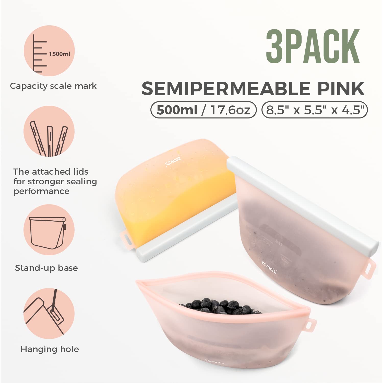 Benefits Of 3 Pack Pink Reusable Food Storage Bags