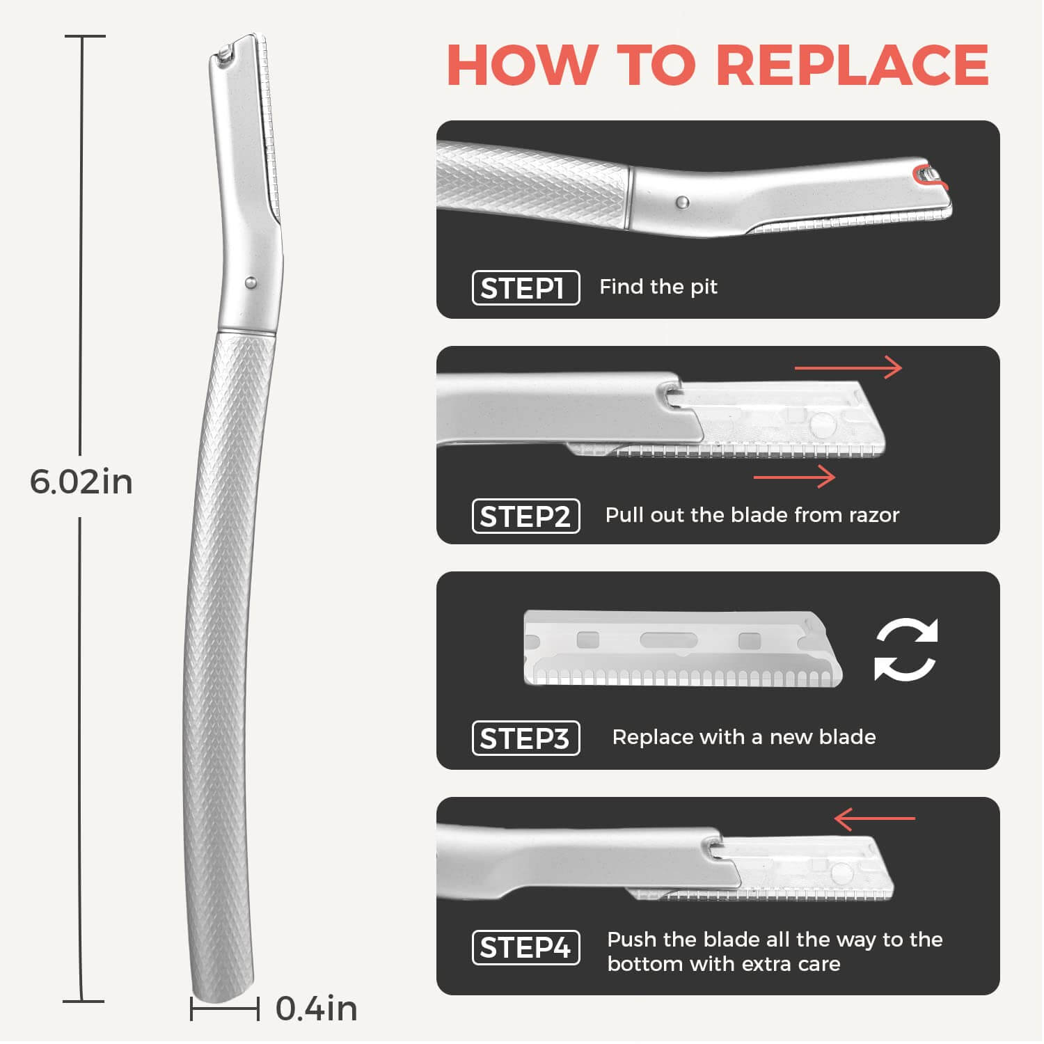 Eyebrow Trimmer Shaper with Precision Cover and 6 Blades (Silver