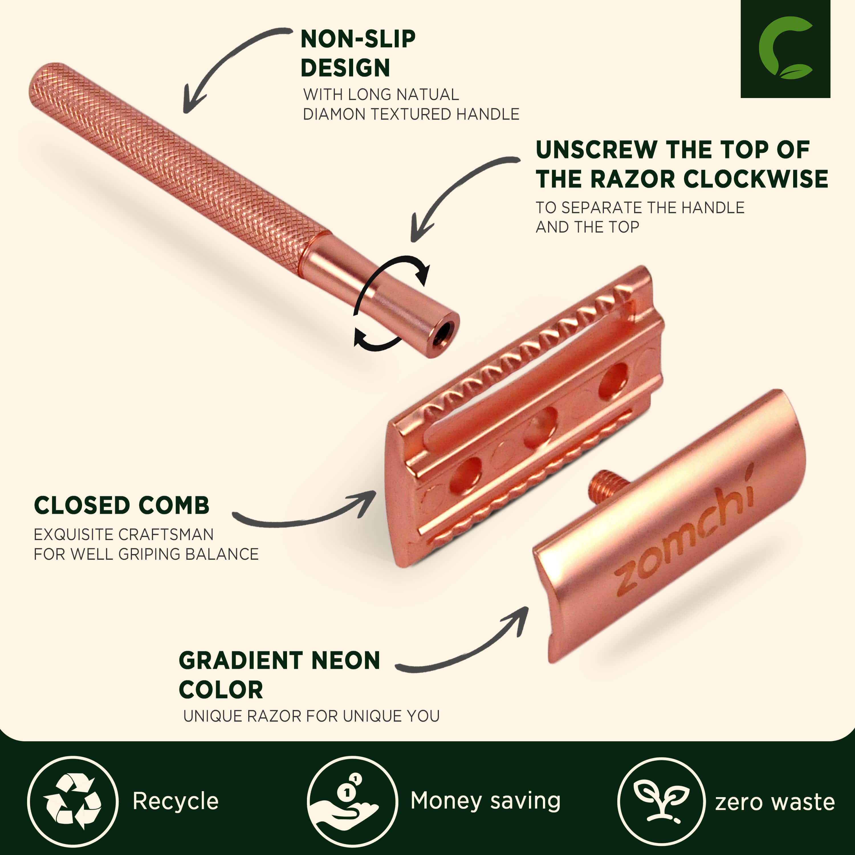 Rose Gold Reusable Safety Razor For Women Razor With A Metal Stand