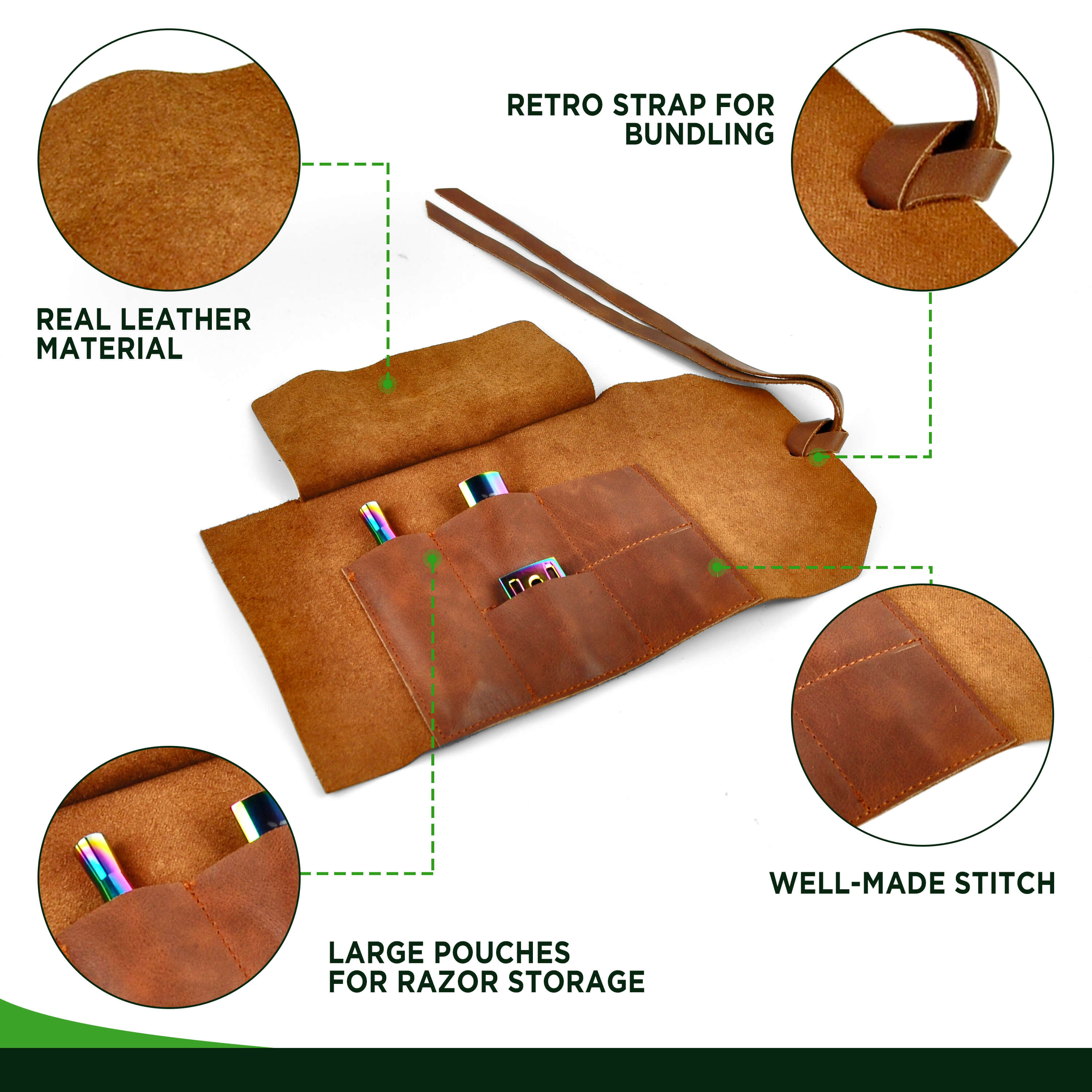 Genuine Leather Travel Case with Pouches for Shaving Kit – ZOMCHI