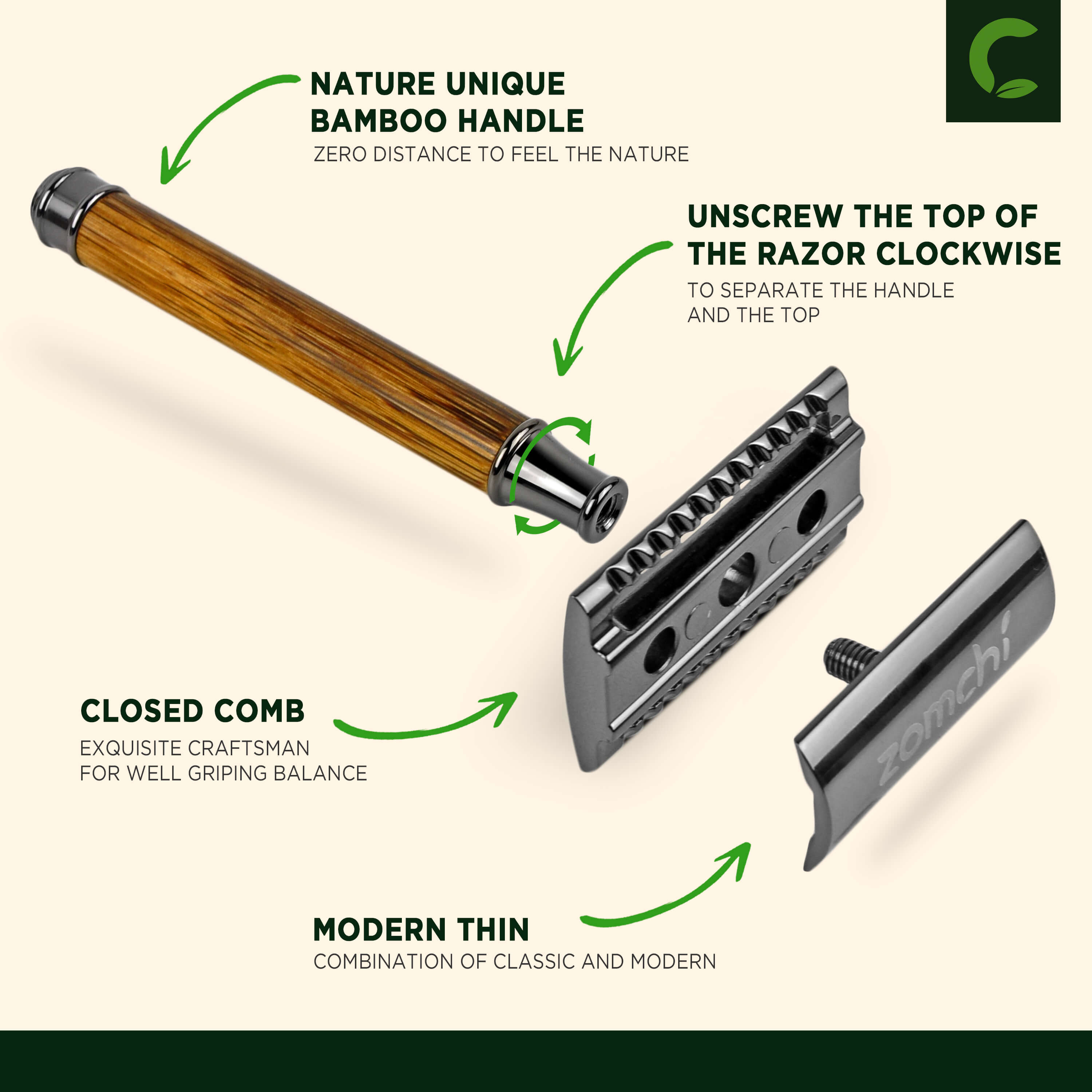Modern Bamboo Safety Razor for Men or Women with Thin Handle – ZOMCHI