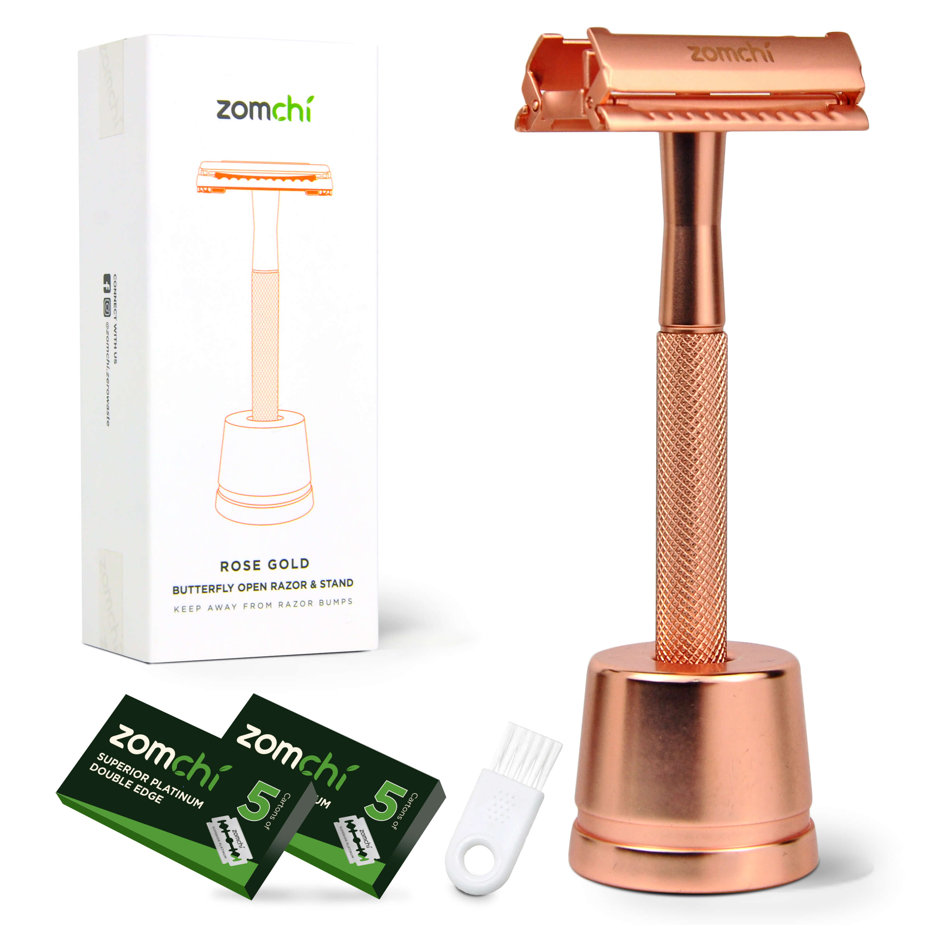 Rose gold Butterfly Open Safety Razor With Stand